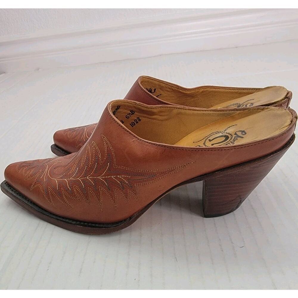 Charlie 1 Horse Lucchese Brown Leather Slip On Mule Clog Western Size 6.5 B